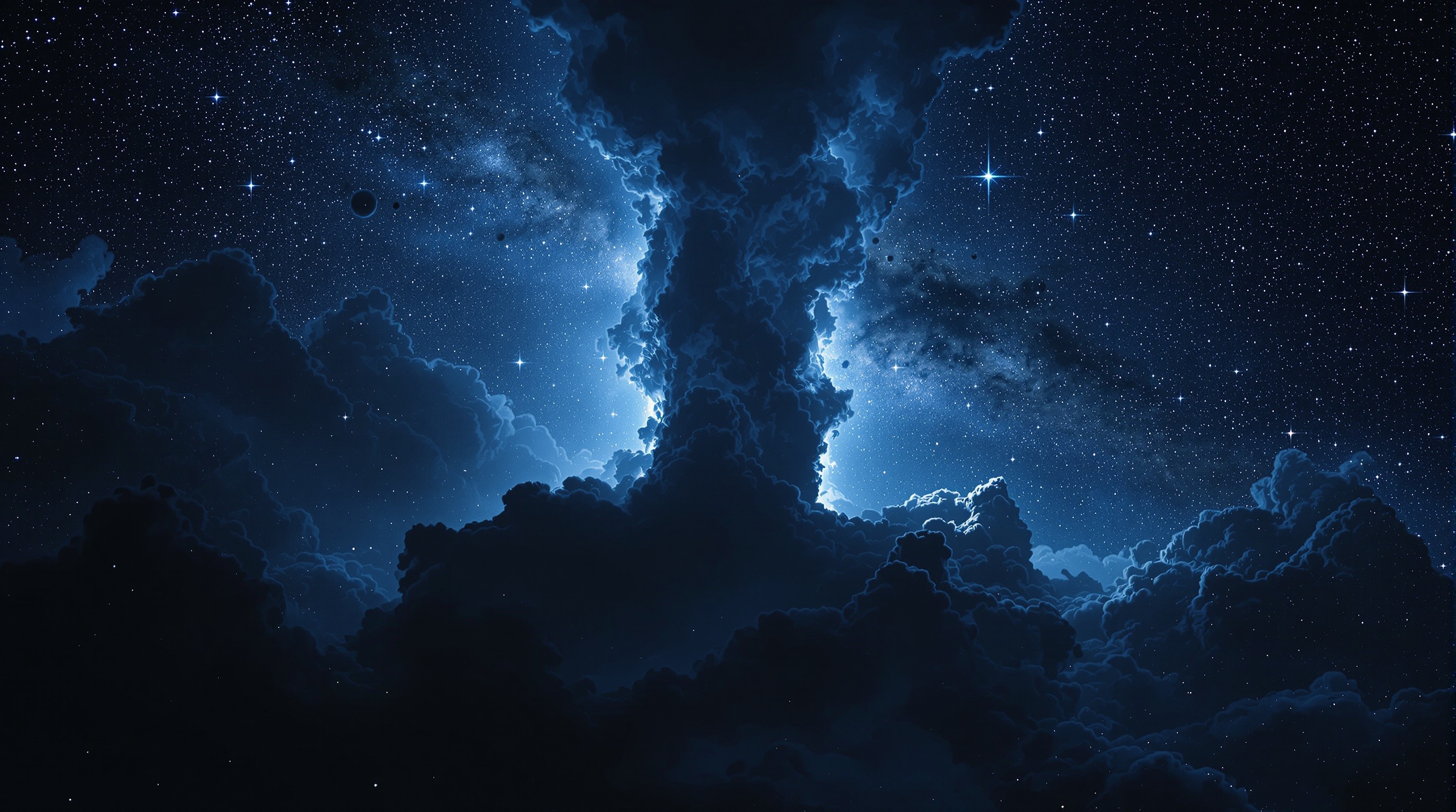 dark nebula transmission — vast violet-tinged cloud field over deep void